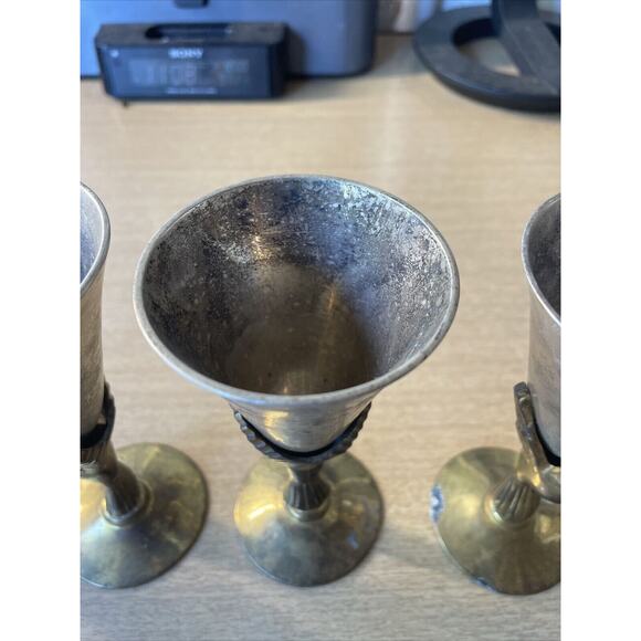 Godinger India Vintage 1970s Set 4 Silver & Brass Eagle 5 1/4” Cordial Cups - Picture 4 of 6